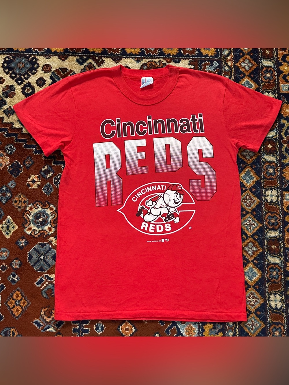 Vintage 1991 Cincinnati Reds MLB T-Shirt Garan USA Made Single Stitch L